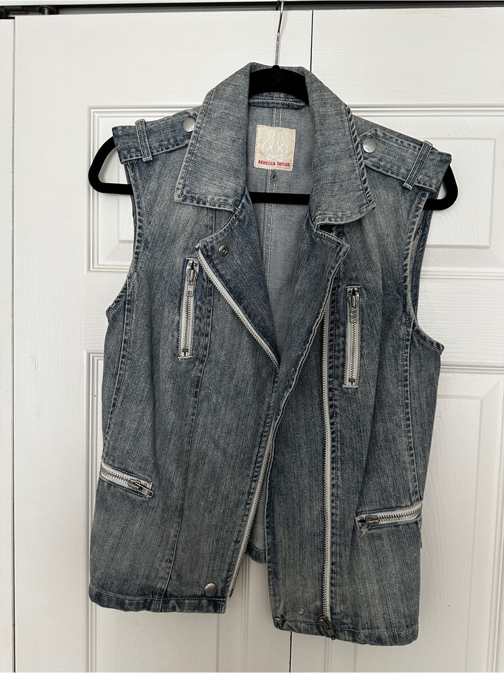 Rebecca Taylor Grey Wash Denim Moto Vest